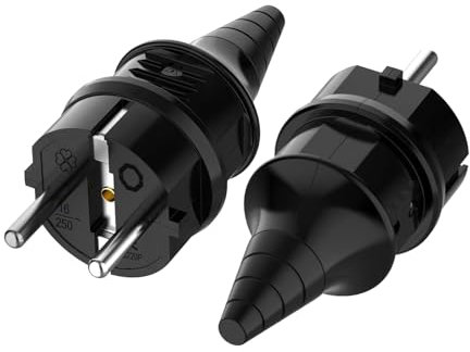 Oblinple 2 Stücke Europa Schuko Stecker, Schukostecker mit Knickschutztülle Zugentlastung, Schutzkontaktstecker mit Verdrehschutzhülse Netzstecker 250V 16A für 6-16mm Kabel, Schwarz