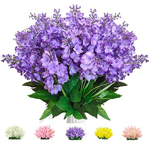 Namzi 6 st konstgjorda blombuketter blåregn hyacint falska blommor bulk UV-beständig för vas heminredning inomhus utomhus trädgårdsstaket restaurang hotell mockdekoration (lila)