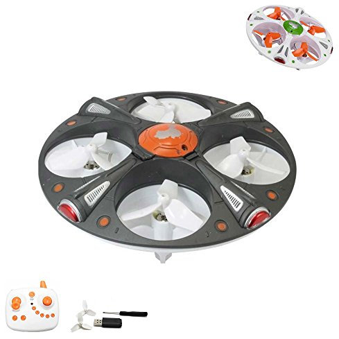 RC ferngesteuerte 4-Kanal Drohne, Mini Quadcopter mit automatischer Rückholfunktion, 3D-Flip, Geschwindigkeitsregler u. Rotorblattschutz, Spielzeug UFO-Drone m. LED-Beleuchtung f. Kinder u. Erwachsene