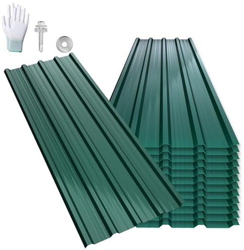 LARS360 12 x lamiera trapezoidale per tetto, 129,5 x 45 cm, 7 m², profilata zincata, ondulata 0,25 mm, pannelli per tetti in acciaio zincato per casetta degli attrezzi, inclusi guanti