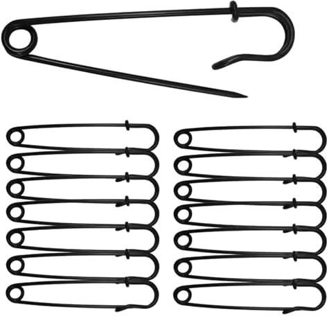 50mm Black Safety Pins 10 Pcs, Heavy Duty Metal Safetypin for Clothes, Blankets, Skirts, Kilts & Crafts, Large Safety Pins, Kilt Pin