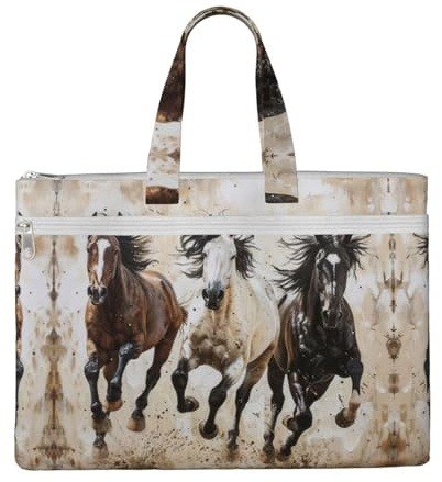 SDEGTHO Horses Running Art Zippered Document Bag With Handle For Carrying Paper Files Books Filing Folder