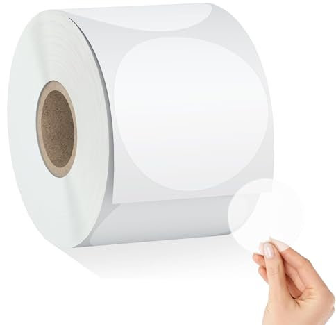 500 uds. Etiquetas Adhesivas Transparentes 50mm. Pegatinas Redondas para Sello. Pegatinas Transparentes para Sobres y Cajas. Puntos Gomets autoadhesivos de Celo, etiquetas redondas. (500, 50 mm.)
