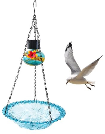 Vogelfutterspender Outdoor Kolibri Wasserspender Solar Powered LED Vogelhaus Hängend mit Wasserspender für Garten Terrasse Balkon Zaun Baum