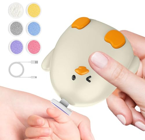 Cortador eléctrico de uñas para bebé, lima de uñas para bebé, amoladora eléctrica en forma de pollo, lima de uñas de 2.76 x 2.76 pulgadas, 6 cabezales de molienda de repuesto, diseño ergonómico