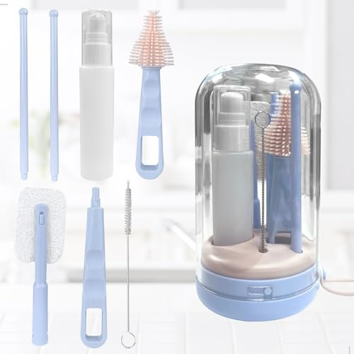 Kit de Nettoyage pour Biberon Bébé 7-en-1, Outil de Nettoyage Portable en Silicone avec Boîte de Rangement – Antibactérien Brosse Nettoyante Biberon pour Biberons et Tétines