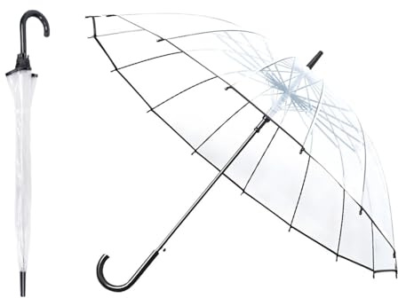 VIPOPICO Clear Bubble Umbrella – Large 40”/103cm Windproof Transparent Dome Umbrella for Rain – Wedding, Prom, Graduation & Outdoor Events – Reinforced Fiberglass for Men & Women(Black 16 Rib)