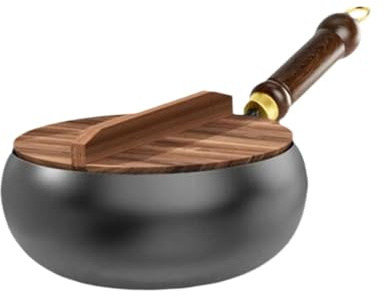 Sartén antiadherente for wok, sin revestimiento, a gas, for saltear, apta for restaurantes, camping, hogar, con mango de madera(Wood lid)