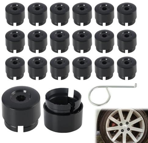 Lot de 20 capuchons de boulons de roue 17 mm avec extracteur – Cache-écrous noirs durables, faciles à installer, compatibles avec véhicules équipés de boulons 17 mm (par ex. Transporter T5 / T6)