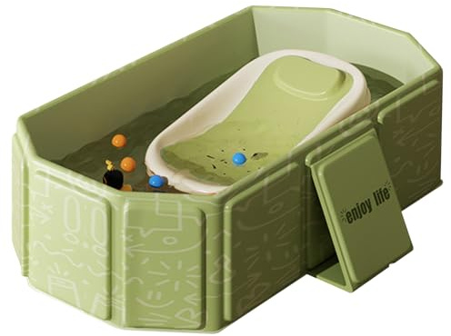 Vasca da bagno pieghevole con valvola di scarico – vasca da bagno portatile, robusta e salvaspazio con tappo di scarico, adatta per la doccia o per l'uso all'aperto (verde)