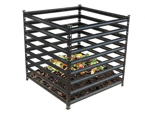 Relaxdays Metal Garden Composter, Leaf & Lawn, 90x90x90 cm, 729L, Galvanised Steel, Black