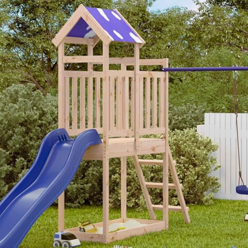 Ziaphsol Lektorn brun av massiv furu 52,5 x 110,5 x 215 cm för utomhusbruk, lekhus trädgårdshus barnhus utomhushus med rutschkana, klättervägg, veranda och fantasifullt rollspel
