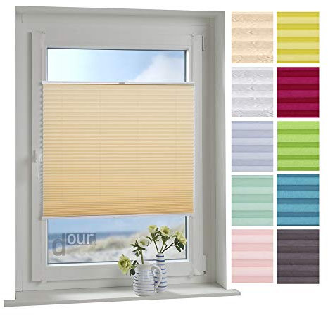 ourdeco® Plissee / 100 x 150 cm (Breite x Höhe) Beige/lichtdurchlässig, Blickdicht/verspannt/zum Klemmen und Montage ohne Bohren