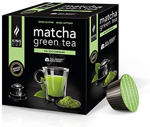 King Cup - 4 Paquetes de 10 Cápsulas de Tè Matcha Sin Azúcar, 40 Cápsulas 100% Compatible con el Sistema Nescafè Dolce Gusto de Bebida con Sabor de Matcha Tea, Sin Gluten y Sin Lactosa