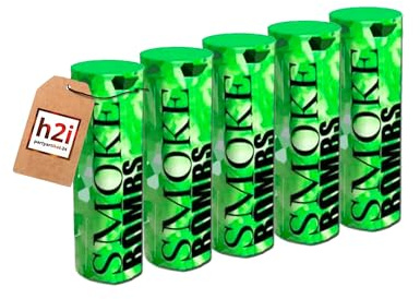 H2i Fumo, Fontana, fumo, fumo, fumo, generatore di fumo, bomba fumo, 5 pezzi, colore fumo, colore verde, fumo denso, durata circa 45 secondi, fuochi d'artificio per tutto l'anno Kat T1/F1