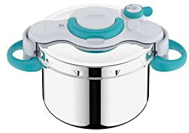 SEB ClipsoMinut' Easy+ 6L, Ouverture facile à une main, Gain de place, Cocotte-minute® induction, Fabriqué en France, Autocuiseur Inox, Bleu P4900716