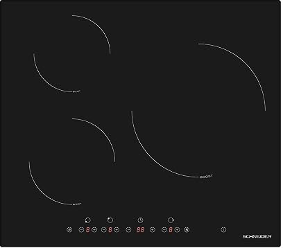SCHNEIDER Placa de Inducción, 3 Zonas, 60 cm, 7400 W, Control Táctil, Temporizador, Negro SCTI6030N1/1