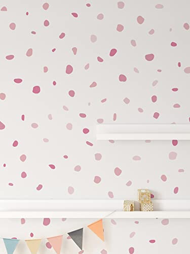 QuoteMyWall 150 Pink Pastel Wall Stickers Polka Dots for Girls Room Blush Decals Murals Removable Vinyl Wall Decor Spots Dalmatian Print