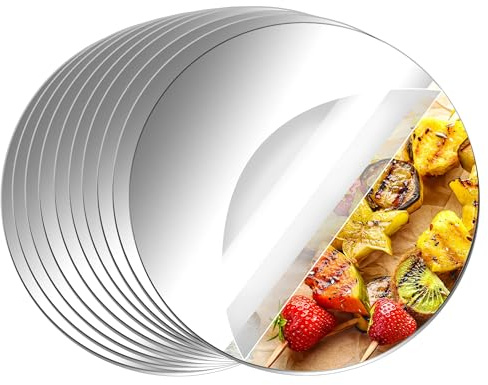 Aneco 10 Pack Acrylic Round Mirrors Non Glass Round Mirror Plate Self Adhesive Mirror Stickers for Home Wall Decor or Wedding Table Centerpiece, 6 Inches, (Thickness 2 mm)