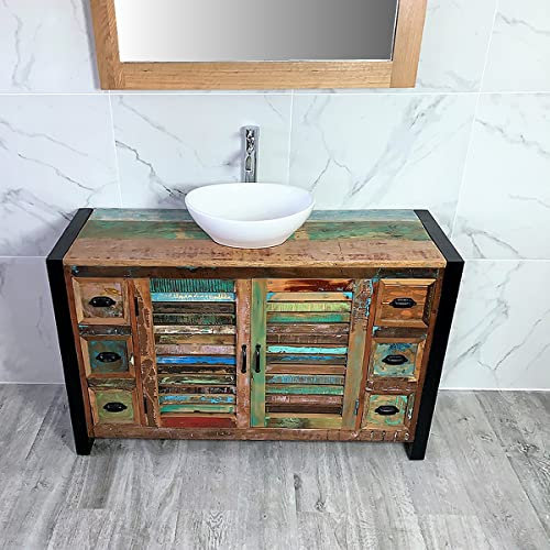 Wooden Bathroom Vanity with Sink and 6 Drawers - Double Door Bathroom Sink Cabinet Wash Basin - Urban Chic Single Vanity Unit with Chromed Mixer Tap - Oval Bowl (IRF02BCB027)