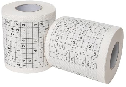 Carta igienica Sudoku, 2 rotoli, con 20 diversi puzzle Sudoku, decorazione per un anniversario, bday deco a tema divertente, decoration divertente, rotolo di carta igienica da regalare