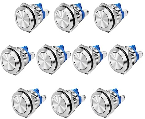 RUNCCI-YUN 10 PCS 16mm Momentaneo Pulsante Interruttore,Rontondo Mini Pulsanti Acciaio Inossidabile Impermeabile Interruttori per Campanello/Barca/Auto (Testa Piatta)（terminale a vite）