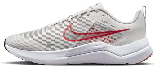 NIKE Men's Downshifter 12 Sneaker, Platinum Tint Lt Crimson Black White, 10.5 UK