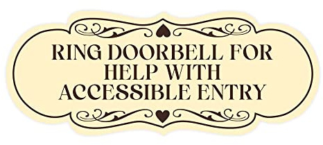 Signs ByLITA Designer Ring Doorbell for Help with Accessible Entry Sign (Ivory/Dark Brown) - Medium