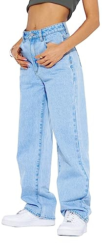 Cicy Bell Women's High Waisted Boyfriend Jeans Baggy Straight Leg Casual Denim Pants Light Blue