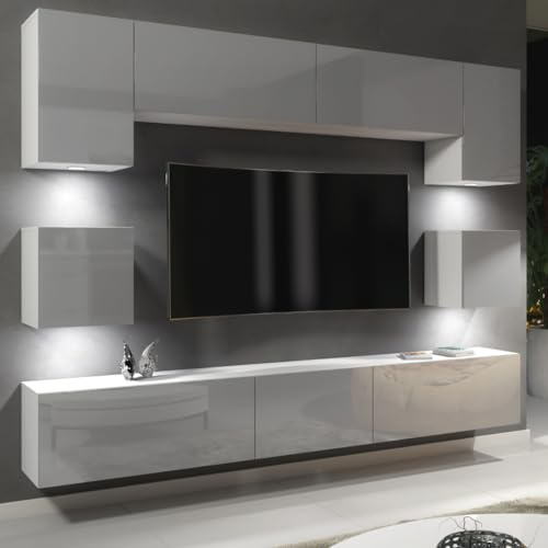 Creative Furniture Modern Wall Unit TV Stand Living Room Cupboard - Grey Doors