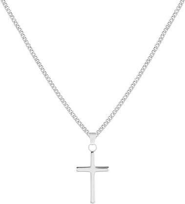 ALEXCRAFT Collier Croix Argent Femmes Hommes Enfants Collier Bijoux De Mode Cadeau pour Ses Femmes Petite Amie Maman Croix Taille 30 * 18 cm Longueur de la Chaîne 50 + 5 cm
