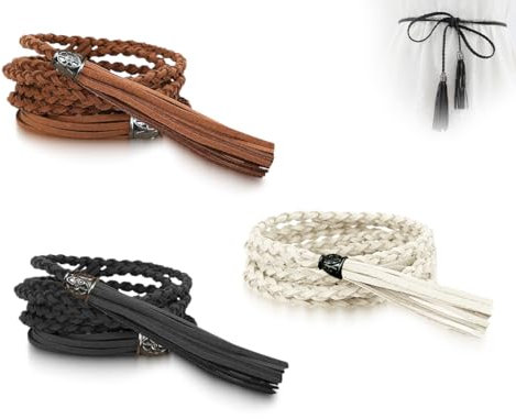 Emezddo 3 Stück Taillengürtel,Damen Geflochtener Quaste Gürtel,PU Dünner Hüftgürtel,Fransengürtel,Kleidgürtel,Kettengürtel,Flechtgürtel,Fransenkettengürtel,Seilgürtel,hüftgürtel(Schwarz/Weiß/Kamel)