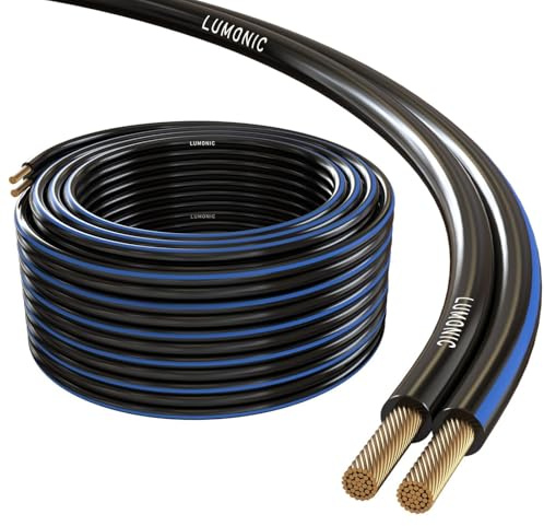 Lumonic Lautsprecherkabel | 5m Schwarz | 2x 4mm² CCA | blaue Markierung HiFi Boxenkabel | Audio Zwillingsleitung