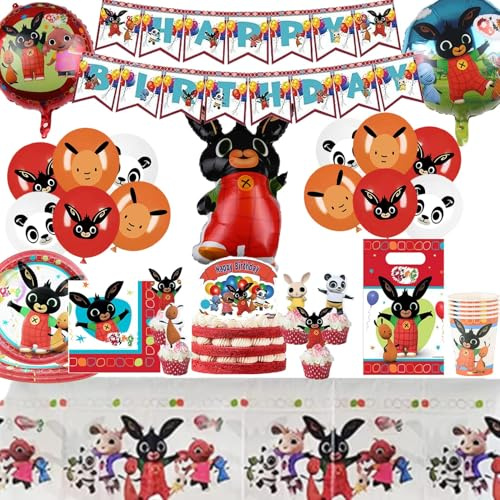 Decorazioni Compleanno Bunny, Stoviglie per Festa Bunny, Decorazioni per Festa Bunny Compleanno include Tovaglia, Piatti di Carta, Banner, Set Decorazioni per Compleanno per 10 persone