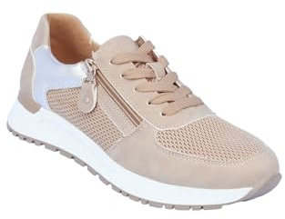 Ladies Dr Keller Wide E Fit Nubuck Look Trainer with Side Zip and Lace Up, Padded Ankle Collar with Cushioned Sock and Flexible Sole Beige
