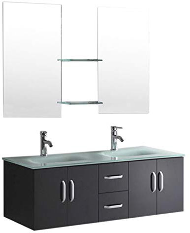 Grafica ma.ro srl Mobile Bagno ARREDOBAGNO RUBINETTI Inclusi Nero Laccato 151 CM Doppio LAVABO Ice