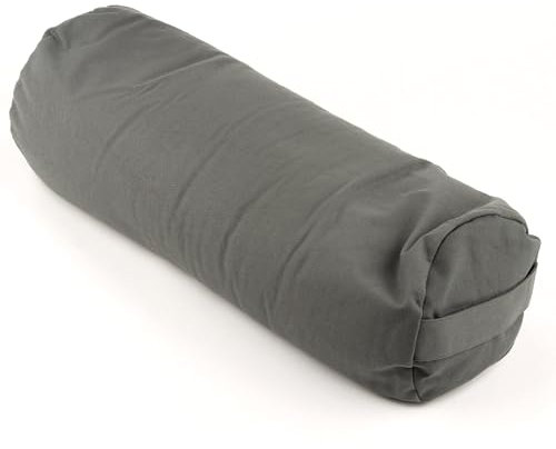 Myga Buchweizen Bolster Kissen | Ergonomisches Yoga- & Meditationskissen | Abnehmbarer Bezug & Natürliche Füllung | Ideal für Entspannung & Support bei Yogaübungen | 63 cm x 25 cm | Grau