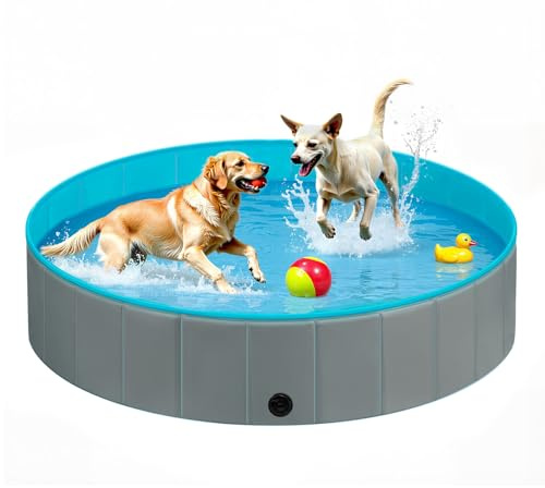 EUGAD Piscine pour chiens portable et chat - Baignoire pliable pour chiens - Antidérapante - En PVC - Gris clair - 120 x 30 cm