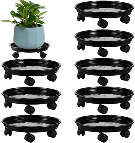 8 Packs Plastic Plant Caddy with Wheels 12” Heavy-Duty Rolling Plant Stand with Wheels Plant Dolly with Casters for Indoor and Outdoor Plant Roller Base Plant Saucer Mover, Black