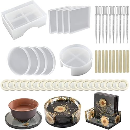 UGBO Silikonform Untersetzer Epoxidharz Formen Gießform Resin DIY Harz Untersetzerform Silikonformen Tablett Set DIY Untersetzer Silikon Form Unregelmäßige Gießformen Rund Quadrat 10 Stück