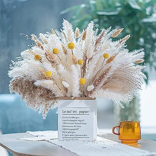 115 pezzi di erba di pampa naturale essiccata per la decorazione boho di casa, bouquet di fiori secchi misti per matrimoni e feste, composizioni floreali di pampa, decorazione rustica di fattoria