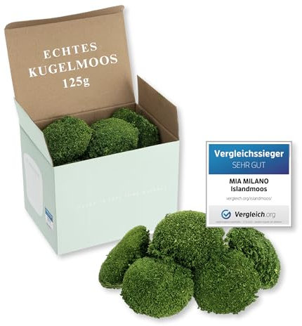 Kugelmoos naturgrün konserviert | 125g Echtes Bollenmoos für Moosbilder| Haltbares Moos zum Basteln | Wetterfestes naturgrünes Islandmoos