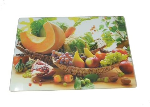 Planche à Découper en Verre - Fruits et Légumes (25 cm x 35 cm) - Motif Fruits - Planche de Cuisine Universelle