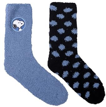 United Labels The Peanuts Snoopy Kuschelsocken für Damen - Flauschige Wintersocken warme Socken Blau/Schwarz (2er Pack) (DE/NL/SE/PL, Numerisch, 35, 38, Regular, Regular, Blau/Schwarz)