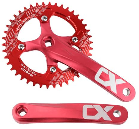 YLME Fahrrad Kurbelgarnitur, 104 Bcd Aluminiumlegierung Mountainbike Vierkant Kurbelgarnitur, 170 Mm Schmale Breite Einzelscheibe,Rot,42T