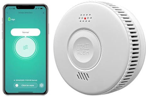 Détecteur de fumée WiFi avec capteur photoélectrique, batterie remplaçable, veille 3 ans, détecteur de fumée intelligent, notifications d'application, conforme à la norme TUV & EN 14604, lot de 1