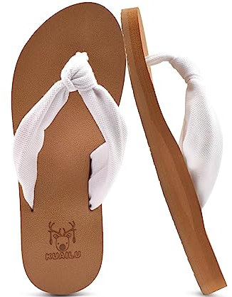 KuaiLu Flip Flops Women Arch Support Yoga Mat Comfortable Summer Beach Walking Thong Cushion Sandals Slip on Outfits Travel Essential Orthotic Slides Indoor Outdoor Slippers Shoes White Khaki 7
