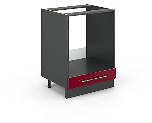 Vicco Herdumbauschrank Fame-Line, Bordeaux Hochglanz/Anthrazit, 60 cm, AP Eiche