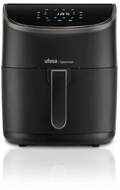 Ufesa Sparrow Freidora Aire 6 litros, Air Fryer 8 Programas, 1700 W, Digital, Temporizador, Temperatura 80ºC - 200ºC, Sin BPA ni PFOA, Freidoras de Aire con Cubeta y Bandeja Anti-Adherentes