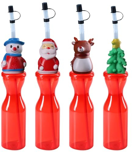 BRTNUP 4 Pcs Xmas Drink Cup, 500ml Reusable Plastic Drinking Cups for Christmas Party Supplies